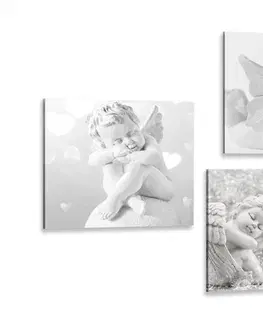 Sestavy obrazů Set obrazů harmonie andělů v černobílém provedení