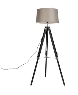 Stojaci lampy Stojací lampa Tripod černá se stínidlem 45 cm plátěné tupé
