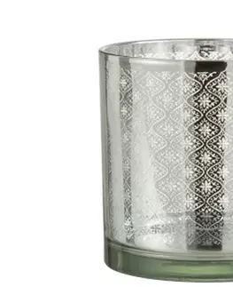 Svícny Skleněný svícen se stříbrným ornamentem Oriental silver - Ø 15*15cm J-Line by Jolipa 4045