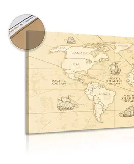 Obrazy na korku Obraz na korku mapa světa s loďkami