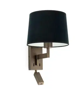 Nástěnná svítidla s látkovým stínítkem FARO ARTIS bronzová/černá nástěnná lampa se čtecí lampičkou