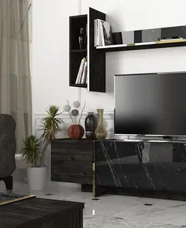Obývací stěny a sestavy nábytku Obývací stěna VEYRON černá, zlatá