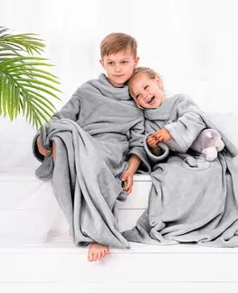 Dětské deky Decoking Deka s rukávy Lazy Kids ocelová, 90 x 105 cm
