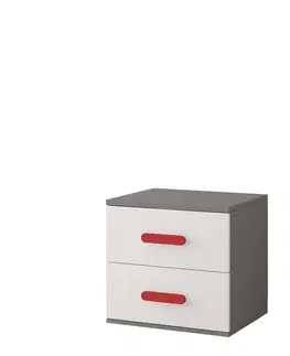 Dětský nábytek Idzczak Meble Noční stolek SMYK 55 cm šedá/bílá, varianta červené úchytky