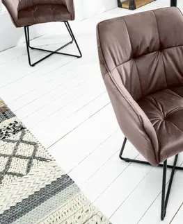 Luxusní jídelní židle Estila Industriální hnědá jídelní židle Amala ze sametu 83cm