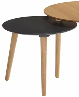 Designové a luxusní konferenční stolky Estila Moderní set kulatých příručních stolek Nordica Clara ze světle hnědého dřeva s masivními dubovými nožičkami 64cm