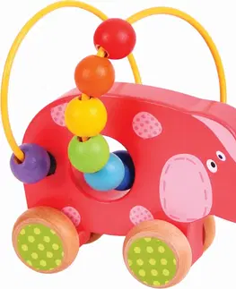 Dřevěné hračky Bigjigs Toys Motorický labyrint na kolečkách ELEPHANT růžový