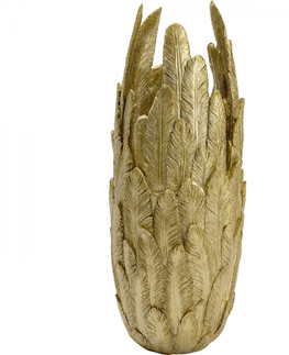 Polyresinové vázy KARE Design Vysoká zlatá váza s rytinou Feathers Gold 80cm