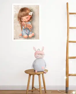 Obrazy do dětského pokoje Obraz na zeď - Holčička se srnky v béžovém