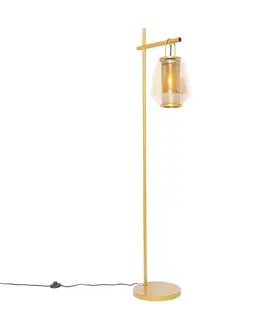 Stojaci lampy Stojací lampa ve stylu art deco zlatá s jantarovým sklem - Kevin