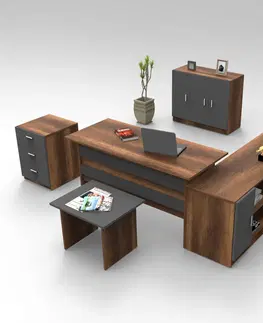 Kancelářské a psací stoly Sestava kancelářského nábytku VO16 ořech antracit