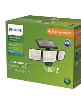 Solární lampy na zeď Philips Solární nástěnné svítidlo Philips LED Nysil, 3 světla, senzor