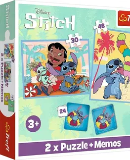 Hračky puzzle TREFL - Sada 3v1 Lilo&Stitch: Šťastný den (2x puzzle + pexeso)