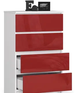 Komody Ak furniture Komoda Kuba 60 cm - 4 šuplíky bílá/červená