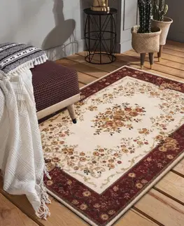 Vintage koberce Rustikální béžově červený koberec s květinami Šířka: 200 cm | Délka: 290 cm
