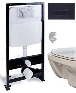 WC sedátka PRIM předstěnový instalační systém s černým tlačítkem  20/0044 + WC bez oplachového kruhu Edge + SEDÁTKO PRIM_20/0026 44 EG1