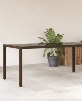 Zahradní stolky Zahradní stůl se skleněnou deskou hnědý 190x90x75 cm polyratan