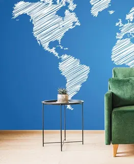 Samolepící tapety Samolepící tapeta šrafovaná mapa světa na modrém pozadí