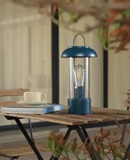 Venkovní osvětlení terasy Lindby Nabíjecí stolní lampa Lindby Yvette, modrá, IP44, dotykový stmívač