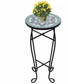 Zahradní stolky Mozaikový stolek na květiny keramika Dekorhome Zelená