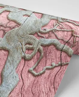 Samolepící tapety Samolepící tapeta abstraktní strom na dřevě s růžovým kontrastem