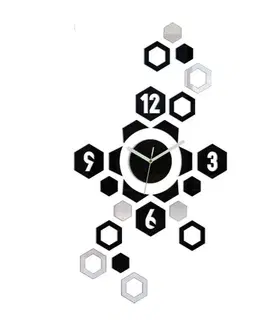 Nalepovací hodiny ModernClock 3D nalepovací hodiny Hexagon černo-zrcadlové
