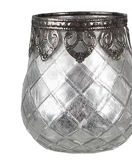 Svícny Stříbrno-šedý skleněný svícen na čajovou svíčku - Ø 9*11 cm Clayre & Eef 6GL4383