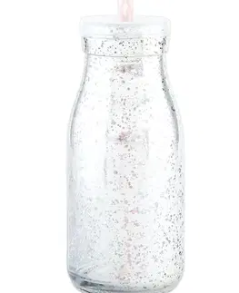 Džbány Stříbrná skleněná láhev na brčko bez brčka - Ø 6*14 cm / 0,2 L Clayre & Eef 6GL1883 bez brčka