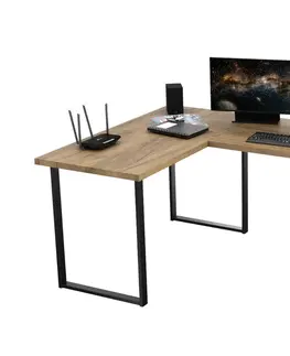Herní stoly Expedo Počítačový rohový stůl NAVI, 200/135x74x65, dub craft