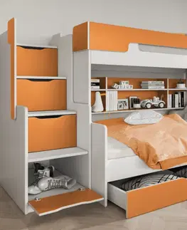 Postele ArtBed Dětská patrová postel HARRY | bílá/oranžová
