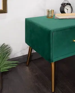 Noční stolky LuxD Stylový noční stolek Lena smaragdově zelený samet