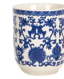 Hrnky a šálky Porcelánový kalíšek na čaj s modrými ornamenty- ∅ 6*8 cm / 0,1L Clayre & Eef 6CEMU0082