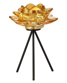 Svícny Žlutý skleněný svícen ve tvaru květiny na čajovou svíčku - 15*15*21 cm J-Line by Jolipa 3669