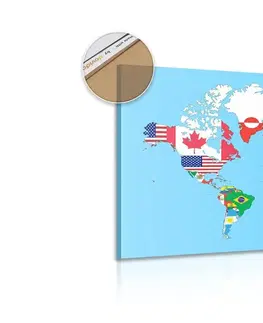 Obrazy na korku Obraz na korku mapa světa s vlajkami