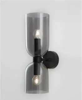 Moderní nástěnná svítidla NOVA LUCE nástěnné svítidlo PALMER kouřové sklo černá kovová základna E14 2x5W 230V IP20 bez žárovky 9241110