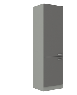 Kuchyňské linky AVERNA, skříňka vysoká na vestavnou lednici 60 LO-210 2F, korpus: platinově šedá, dvířka: šedý lesk