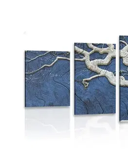 Obrazy stromy a listy 5-dílný obraz abstraktní strom na dřevě s modrým kontrastem