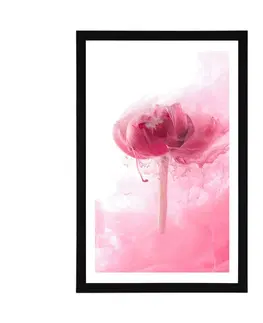 Květiny Plakát s paspartou růžový květ v zajímavém provedení