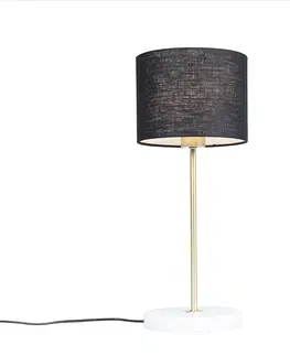 Stolni lampy Mosazná stolní lampa s černým odstínem 20 cm - Kaso