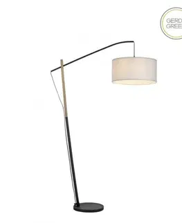 Designové stojací lampy LEUCHTEN DIREKT is JUST LIGHT stojací svítidlo černé s imitací dřeva šňůrový vypínač nadčasový design LD 14185-16