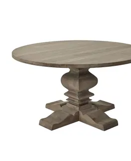 Kulaté jídelní stoly Estila Luxusní venkovský kulatý jídelní stůl Antiquités Francaises s ozdobně vyřezávanou nohou z masivního dřeva světle hnědá 150 cm