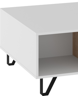 Konferenční stolky Konferenční stolek PRUDHOE 2D, bílá/dub sonoma, 5 let záruka