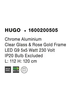 Designová závěsná svítidla NOVA LUCE závěsné svítidlo HUGO chromovaný hliník čiré sklo a růžový zlatý rám G9 5x5W bez žárovky 1600200505