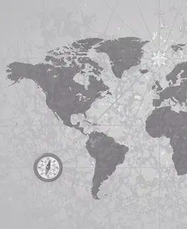 Tapety mapy Tapeta černobílá mapa s kompasem v retro stylu