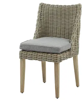 Luxusní jídelní židle Estila Luxusní ratanová jídelní židle Ratis béžové barvy a dřevěnými nožičkami hnědé barvy se sedacím polštářem 90 cm