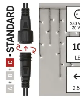 Rampouchy a krápníky EMOS Standard LED spojovací vánoční řetěz – rampouchy, 2,5 m, venkovní, studená bílá D1CC01