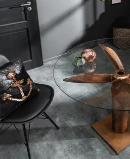 Designové a luxusní jídelní stoly Estila Industriální bronzový jídelní stůl Helic ve tvaru lodního šroubu s kulatou deskou ze skla 94cm