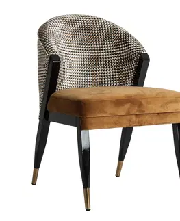Luxusní jídelní židle Estila Art deco luxusní hořčicová židle Brilon s černými masivními nohami 84cm