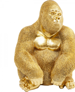 Sošky exotických zvířat KARE Design Soška Gorila sedící Zlatá 39cm