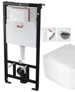 Záchody ALCADRAIN Sádromodul předstěnový instalační systém bez tlačítka + WC DEANTE Jasmin se sedátkem RIMLESS AM101/1120 X JA1